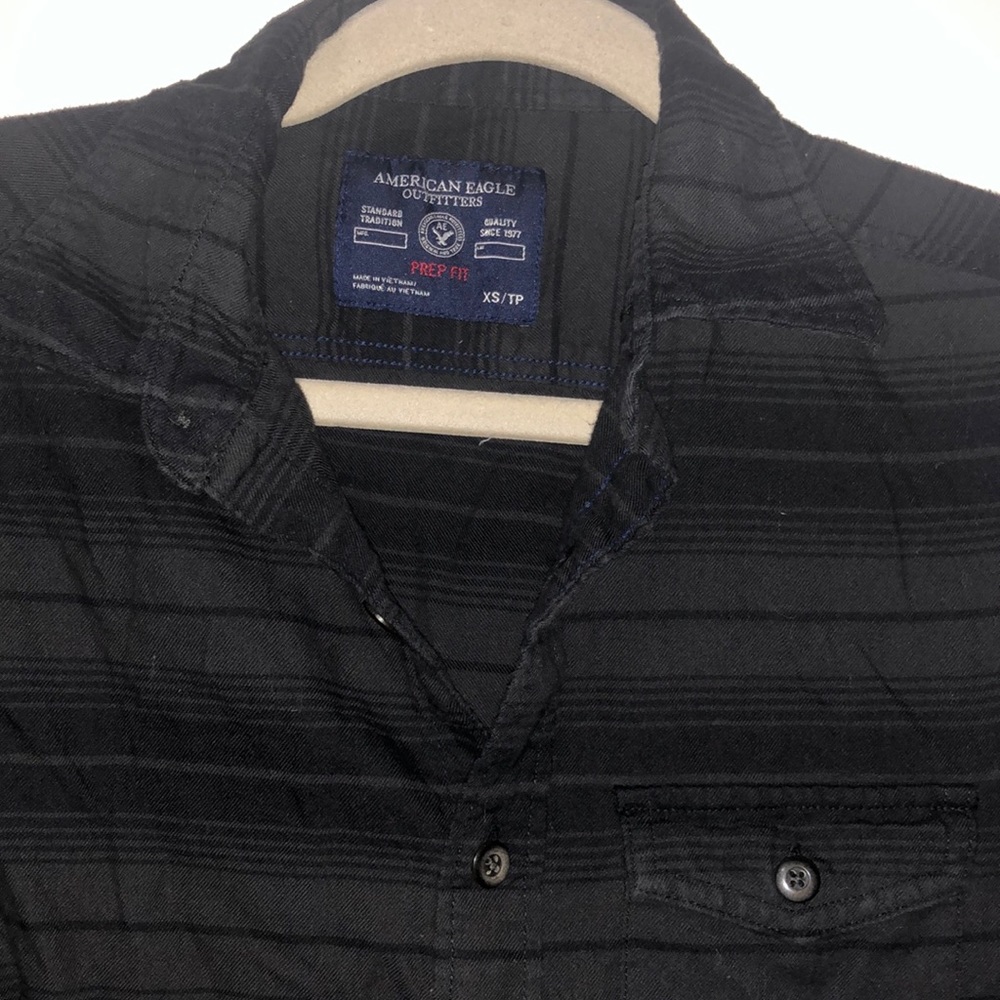 AEO Black Striped Button Down